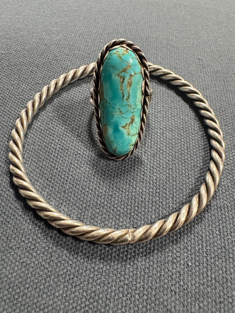 1970’s Native American Turquoise signed sterling silver ring and bracelet